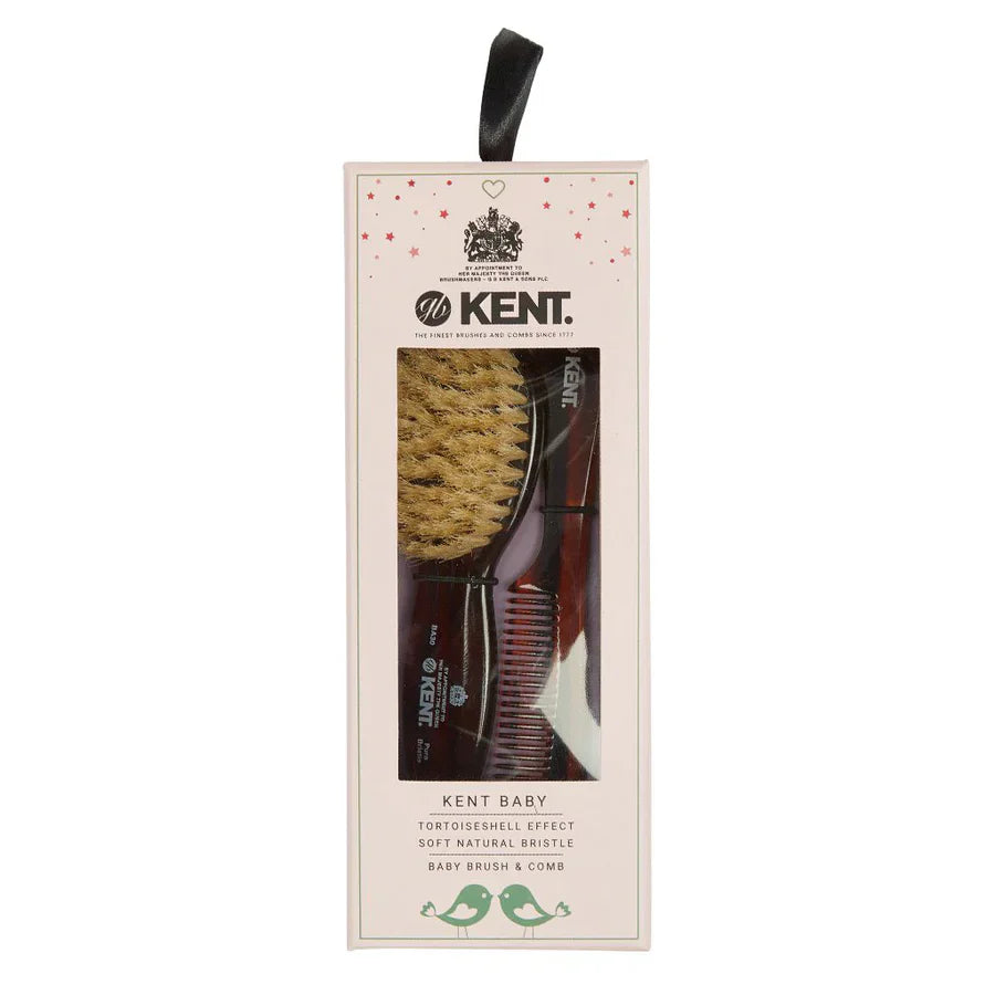 Kent BA30 Tortoiseshell Effect Soft Natural Bristle Baby Brush and Comb Set - Kess Hair and Beauty